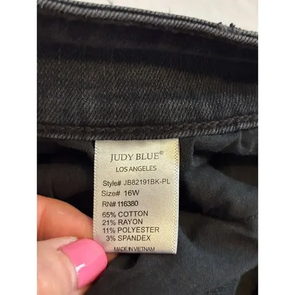 Judy Blue Womens 16W Black Plaid Patch Skinny Fit Biker Rocker Edgy Grunge Jeans - Picture 8 of 13